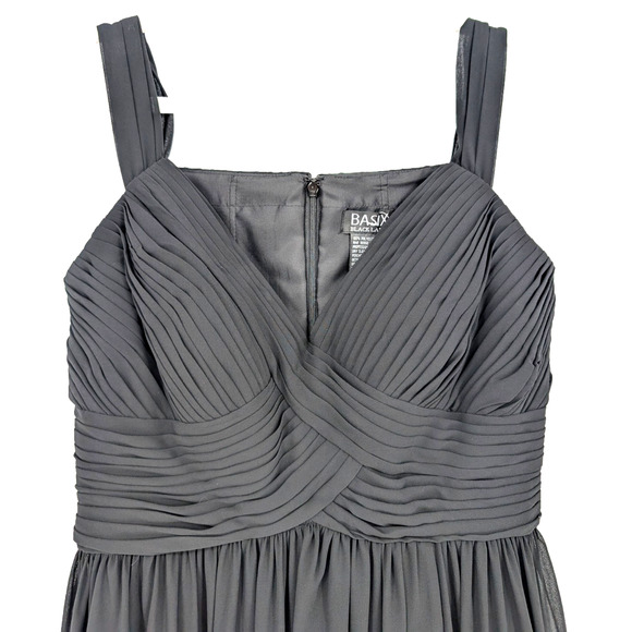 VTG Basix Black Sheer Chiffon Layered Twist Front Glam Pleated Event Maxi Gown - Picture 5 of 9